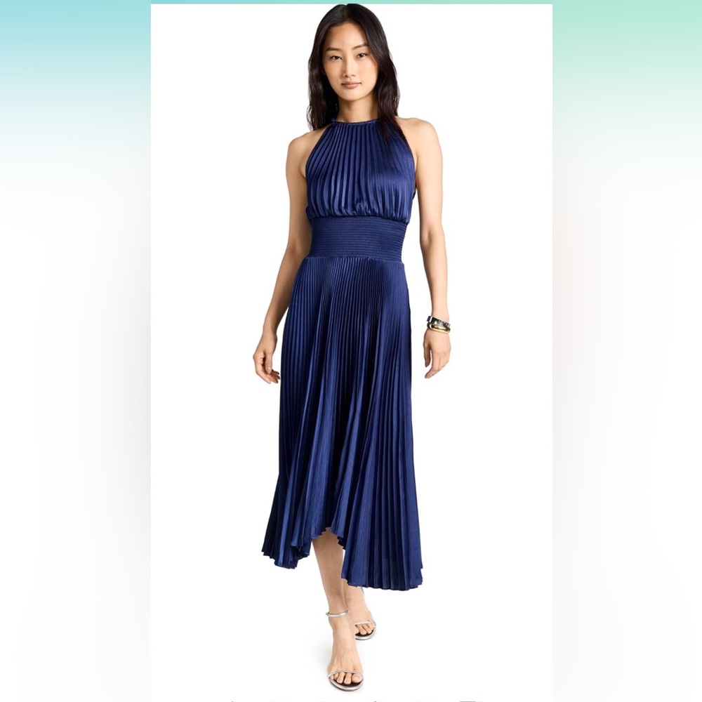 A.L.C. Navy Blue Pleated Midi Dress